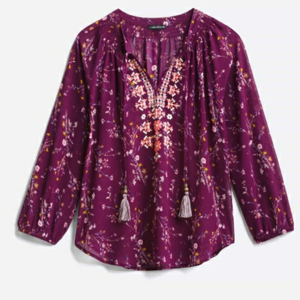 💐 MASON & BELLE Bobby Embroidered Tie Detail Top Medium